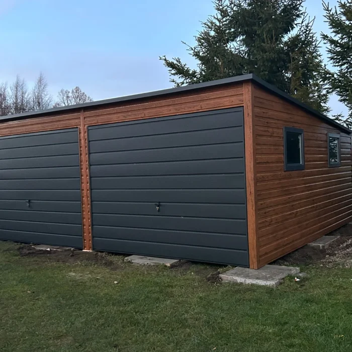 Garaż blaszany 6x5 złoty dąb grafit spad tył