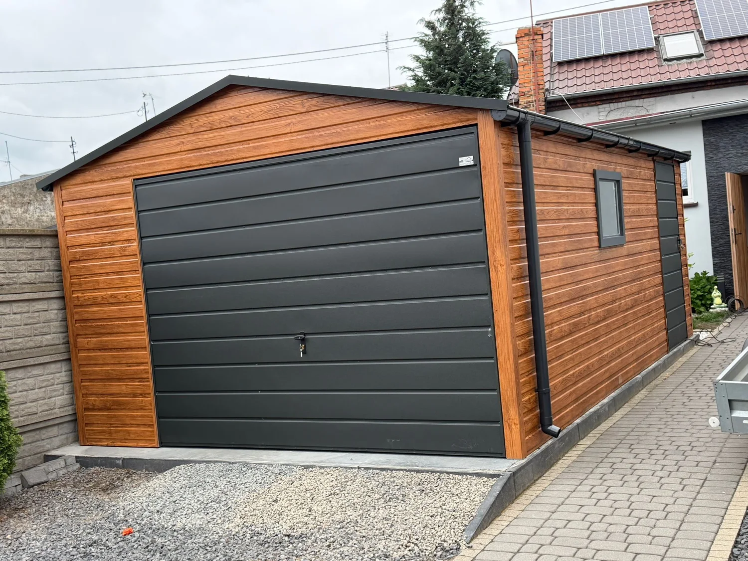Garaż blaszany 3.5x6 złoty dąb grafit
