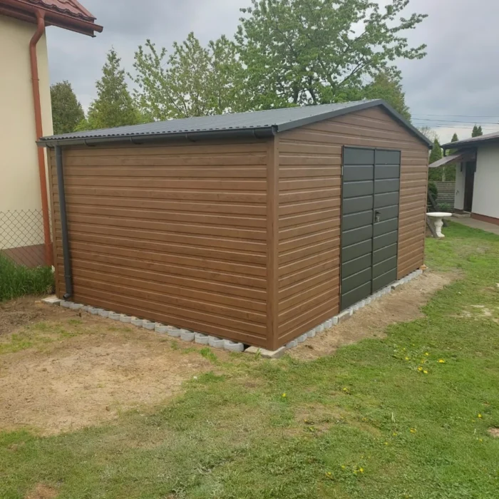 Garaż blaszany 5x3 ciemny orzech grafit