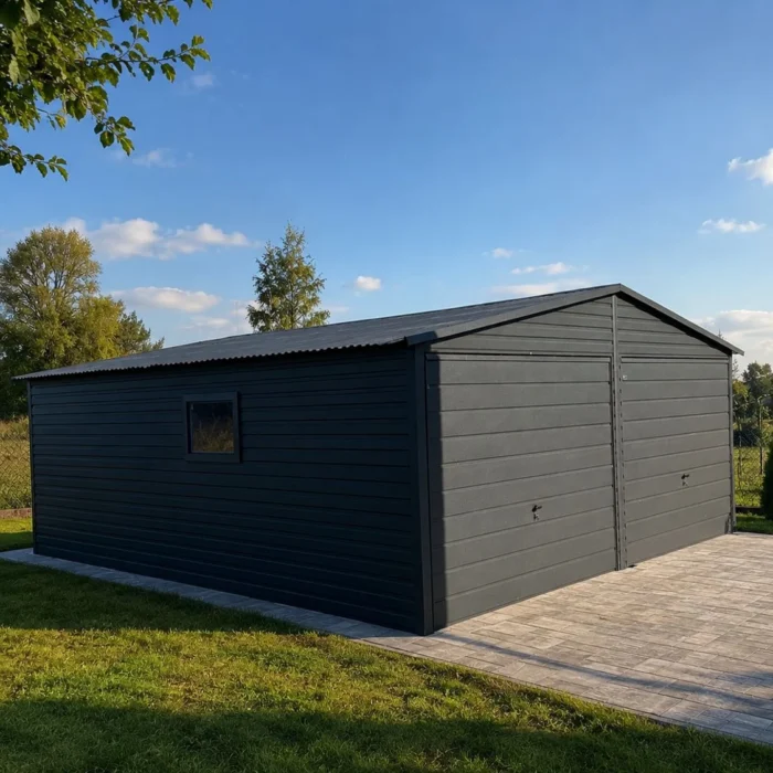 Garaż blaszany 6x5 grafit mat dwie bramy